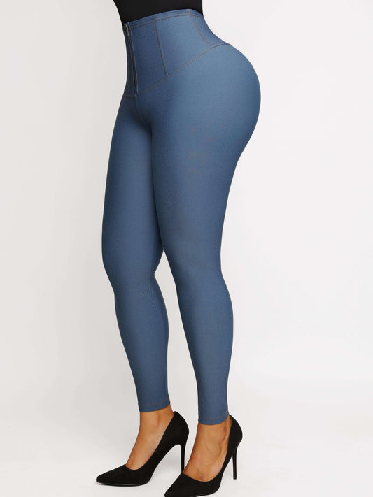 Wholesale Mid-rise Faux Denim High-Rise Trousers Corset Waist